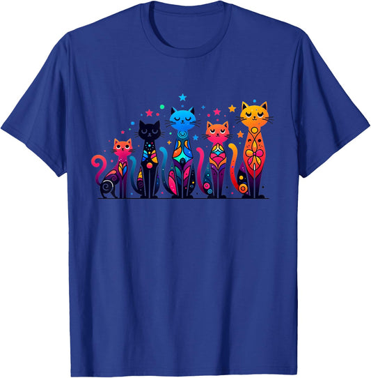 80s Colorful Kitten Lover Artwork Decor Cute Art Cat T-Shirt - T-Shirt | Royal