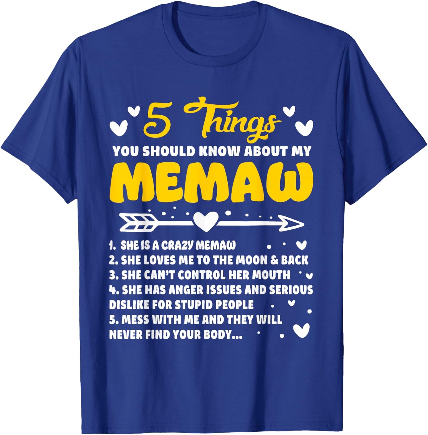 5 Things You Should Know About My Memaw Funny Grandma T-Shirt - T-Shirt | Royal