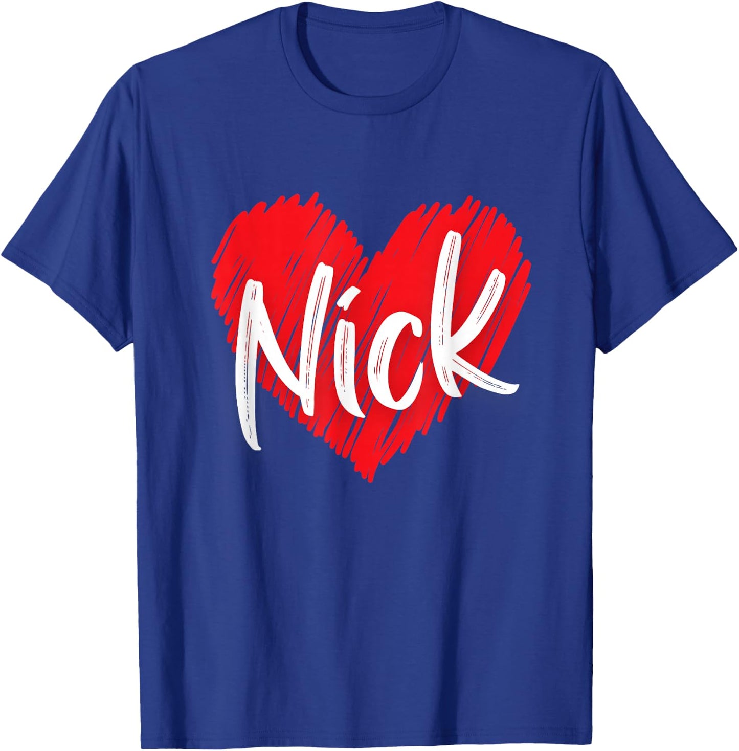First Names Apparel I Love Nick Heart Personalized Name Nick -Adults Black Short Sleeve T-Shirt - T-Shirt | Royal