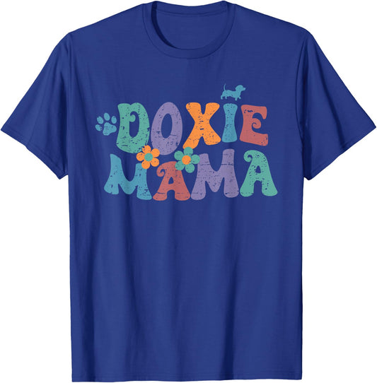 Groovy Doxie Mama Colorful Dog Gift Dachshund Lover Dogs Mom T-Shirt - T-Shirt | Royal