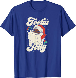 Christmas shirt Feeling Jolly Retro vintage Santa Black T-Shirt - T-Shirt | Royal
