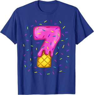 Pink Melting Ice cream Number 7 th birthday sweets sprinkles T-Shirt - T-Shirt | Royal