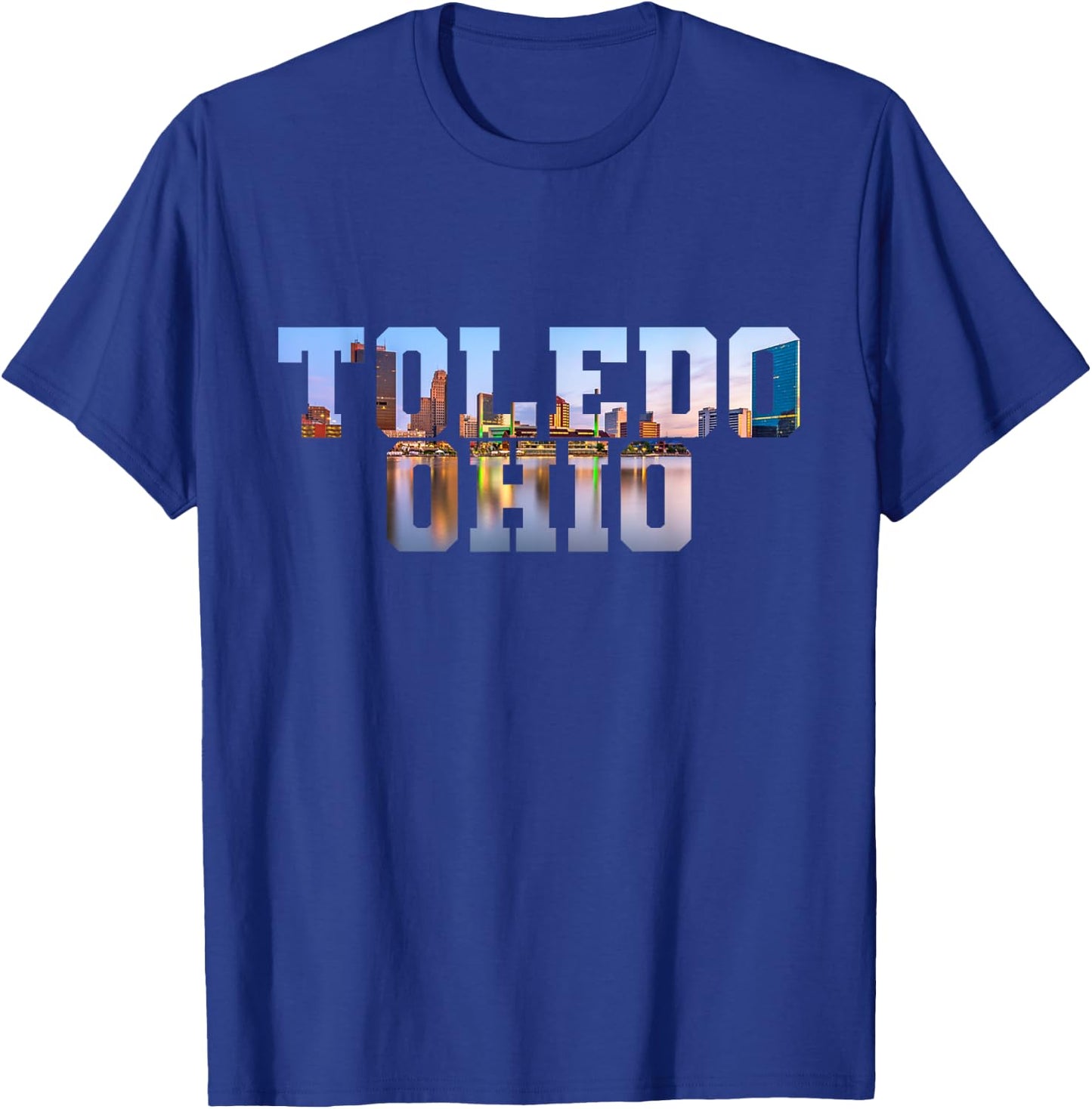 Toledo Maumee River Skyline Inside Toledo Ohio Block Letters T-Shirt - T-Shirt | Royal