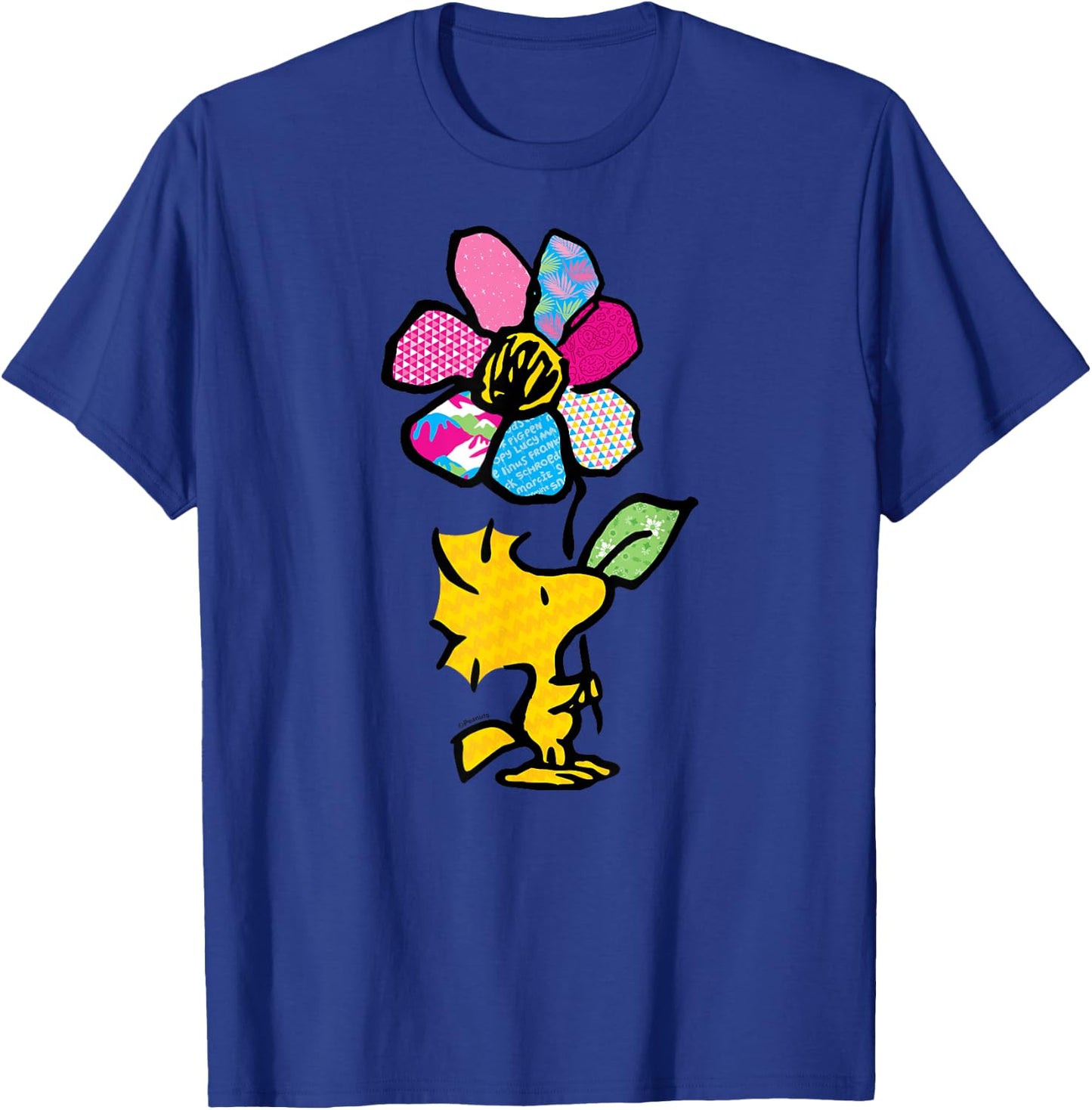 Peanuts - Woodstock with Flower and Pattern T-Shirt - T-Shirt | Royal