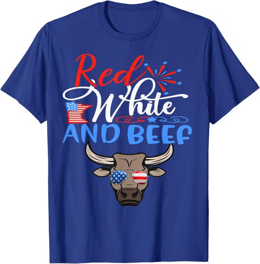 Red White and Beef Funny American Flag 4th of July Patriotic T-Shirt - T-Shirt | Royal