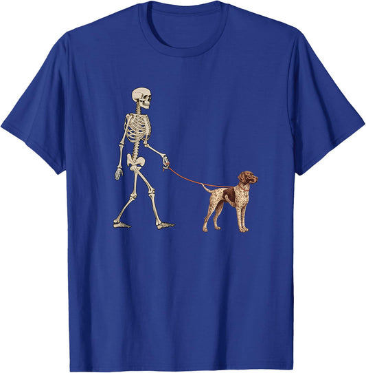 Funny German Shorthaired Pointer Skeleton Walking Halloween T-Shirt - T-Shirt | Royal