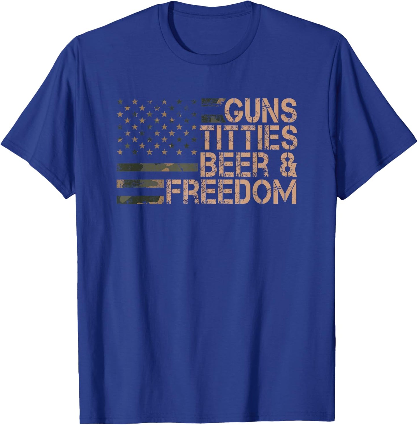 Guns Titties Beer & Freedom - Funny Drinking USA Flag T-Shirt - T-Shirt | Royal