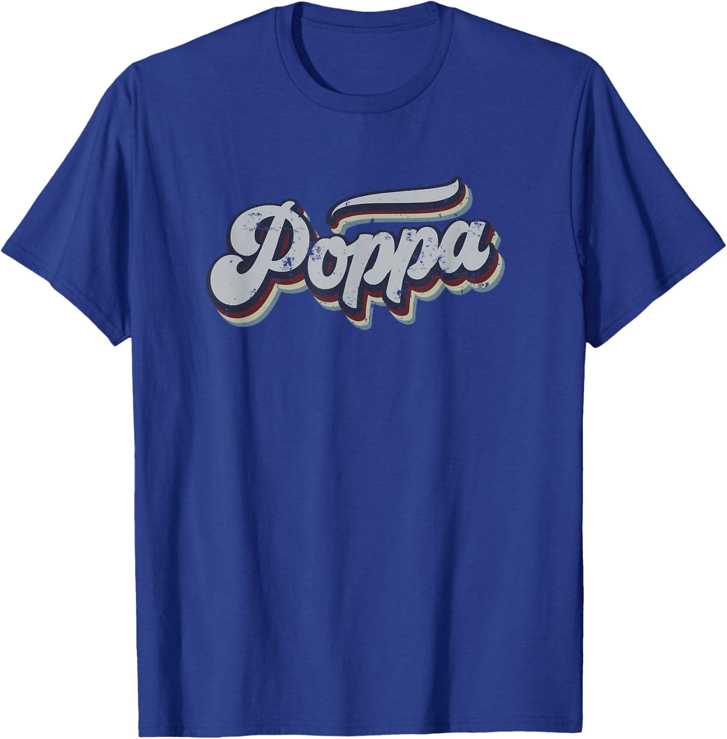 Poppa Retro Vintage Distressed Rainbow Gift T-Shirt - T-Shirt | Royal