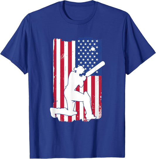 Cricket Player Cricket USA Team Coach American Flag T-Shirt - T-Shirt | Royal