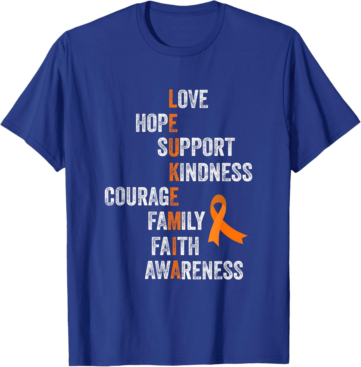 Orange Ribbon Sign Retro Vintage Aml Leukemia Awareness T-Shirt - T-Shirt | Royal