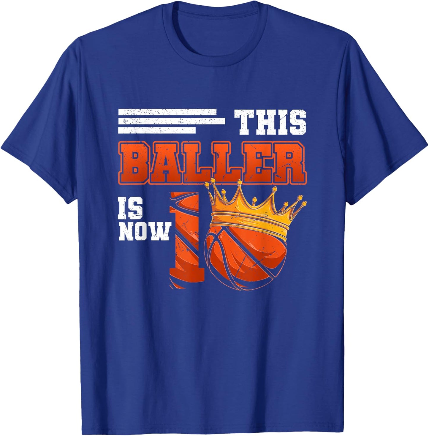 This Baller Is Now 10 Basketball 10th Birthday Crown Ball T-Shirt - T-Shirt | Royal