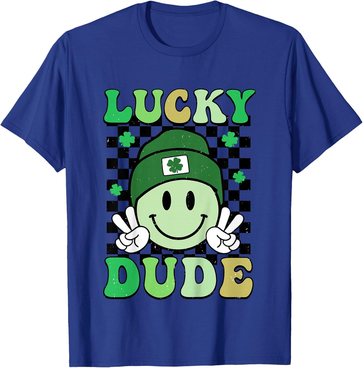 Kids Groovy Lucky Dude Shamrock Smile Boys Kids St. Patrick's Day T-Shirt - T-Shirt | Royal