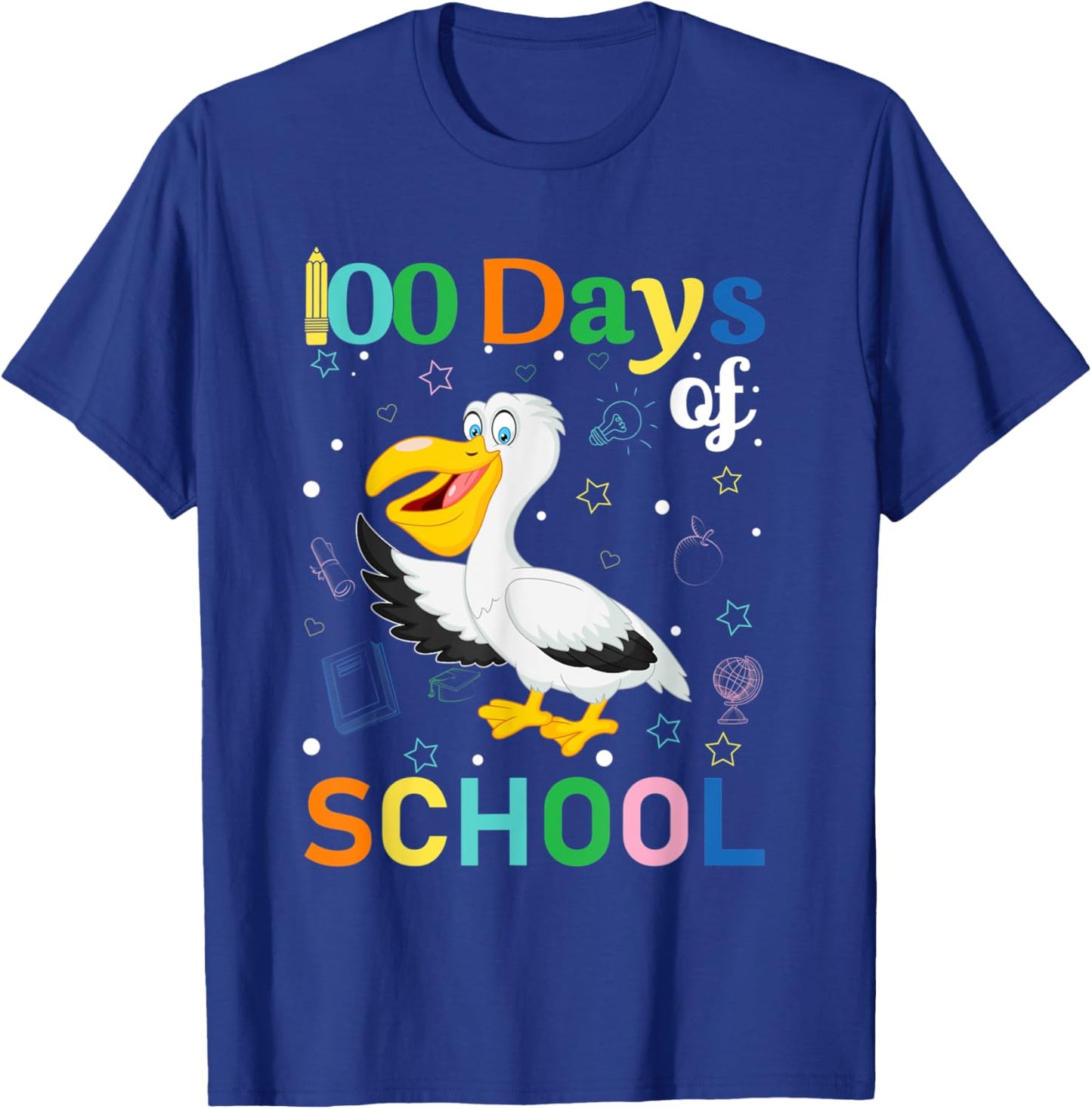 Cute Pelican Lovers Teacher Student 100th Day of School T-Shirt - T-Shirt | Royal