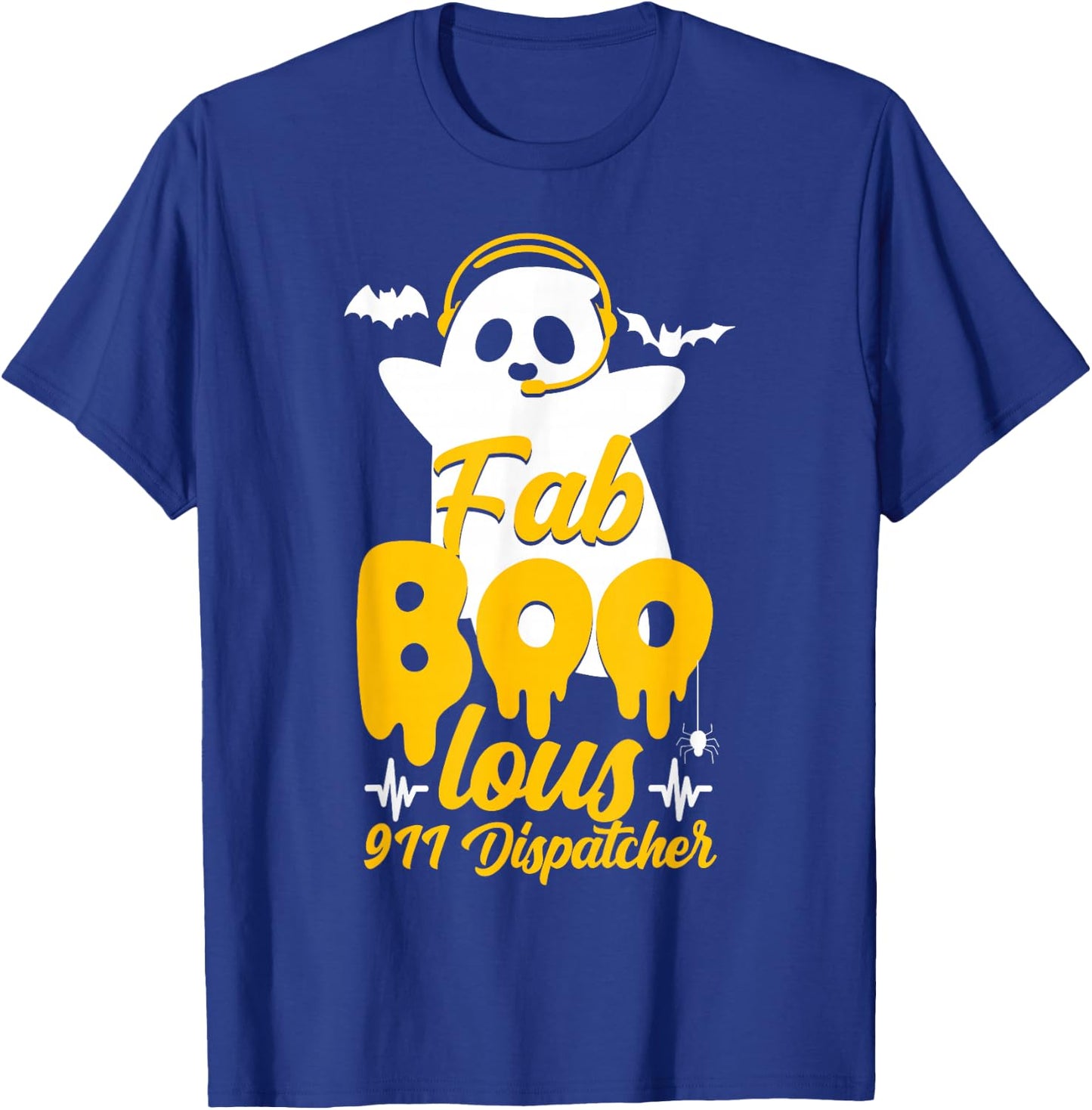 911 Dispatcher Thin Gold Yellow Line Halloween Costume Ghost T-Shirt - T-Shirt | Royal