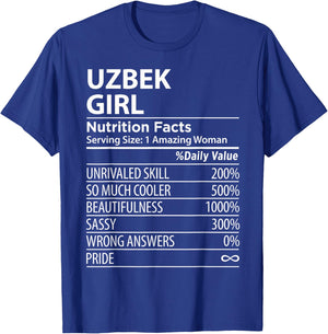 Uzbek Girl Nutrition Facts Funny Uzbekistan T-Shirt - T-Shirt | Royal