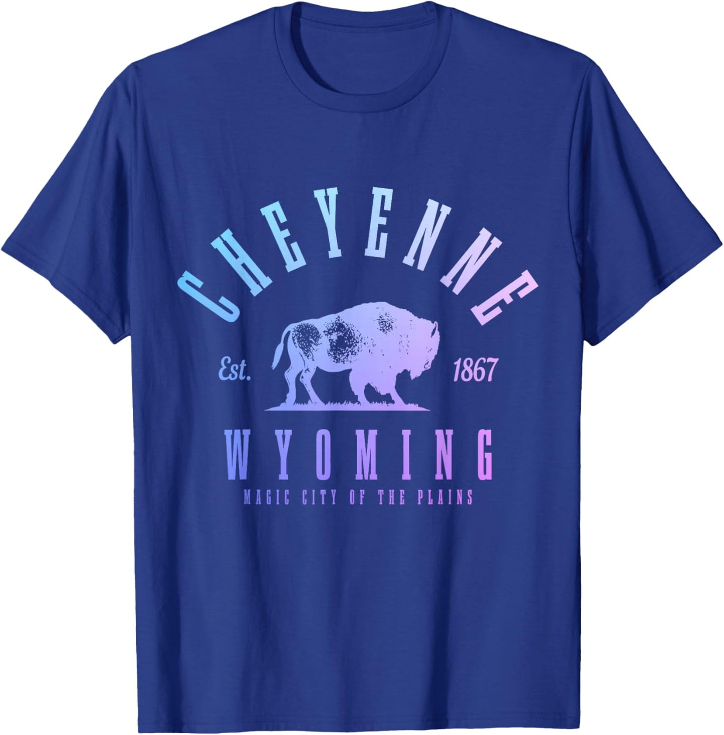 Cheyenne Wyoming, Est. 1867 Cowboy State Bison Vintage Pride T-Shirt - T-Shirt | Royal