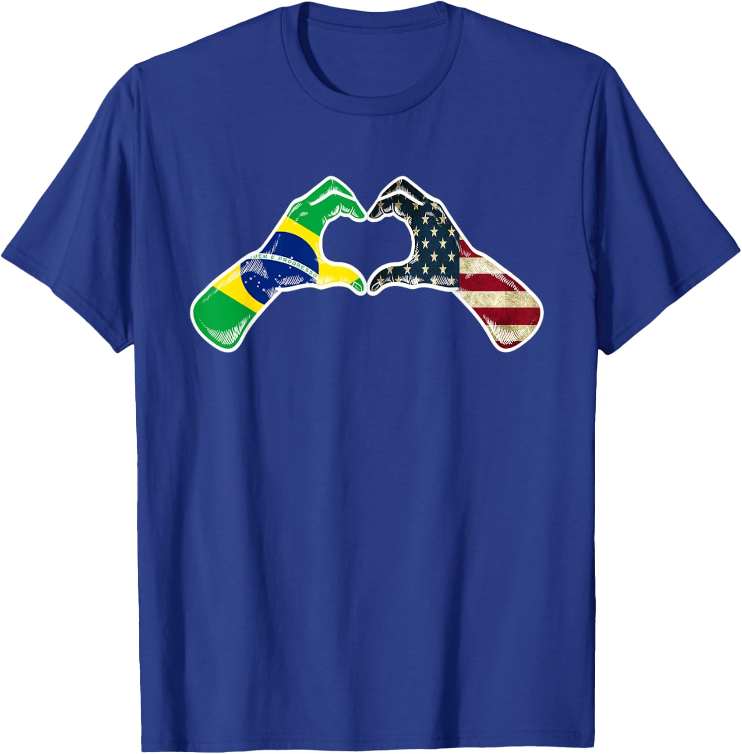 Brazil American USA Flag - USA Brazilian Heart T-Shirt - T-Shirt | Royal