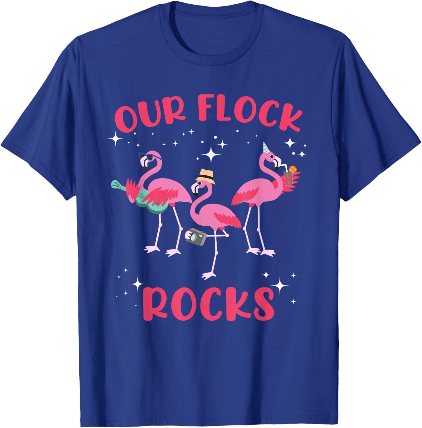 Our Flock Rocks Flamingo Matching Family Vacation Group T-Shirt - T-Shirt | Royal