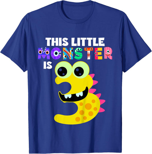 Kids This Little Monster is 3 Three Years Old 3rd Birthday Party T-Shirt - T-Shirt | Royal