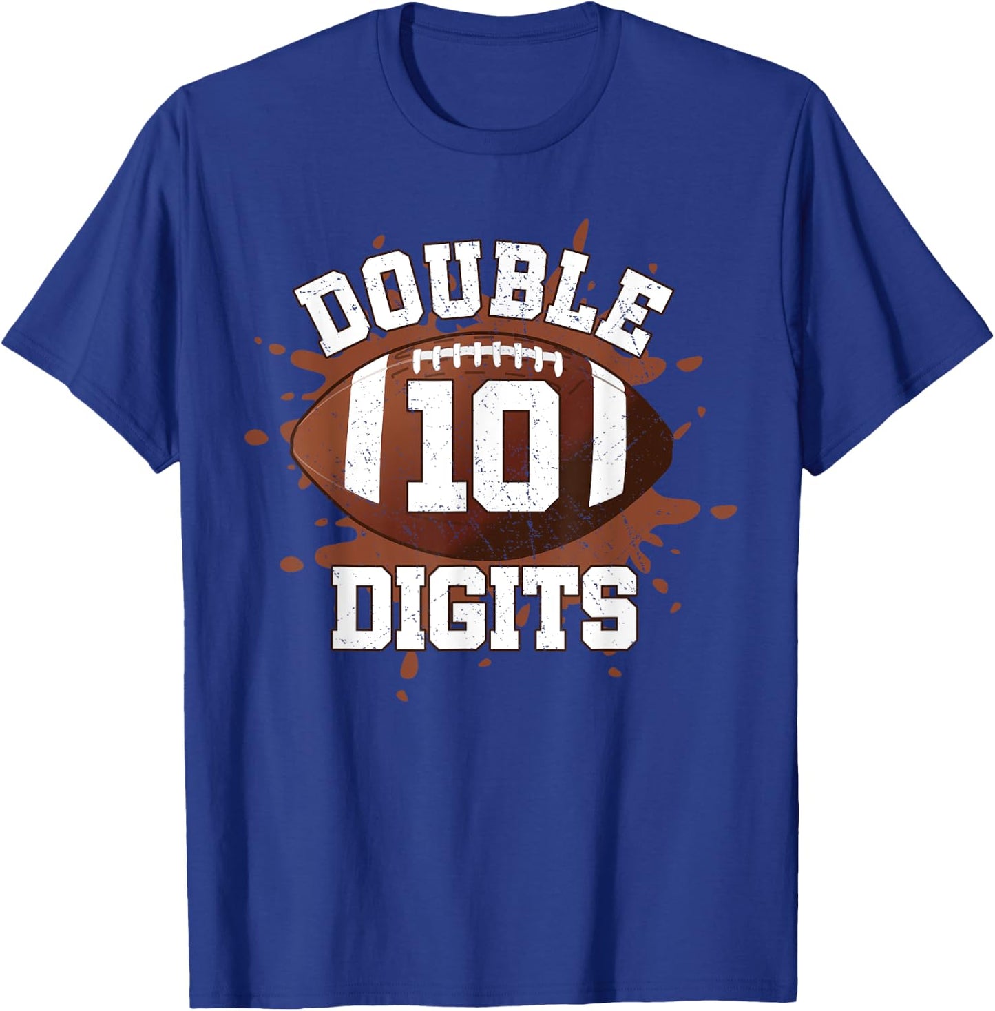 Double Digits Birthday Decorations Boy 10 Football 10th Bday T-Shirt - T-Shirt | Royal