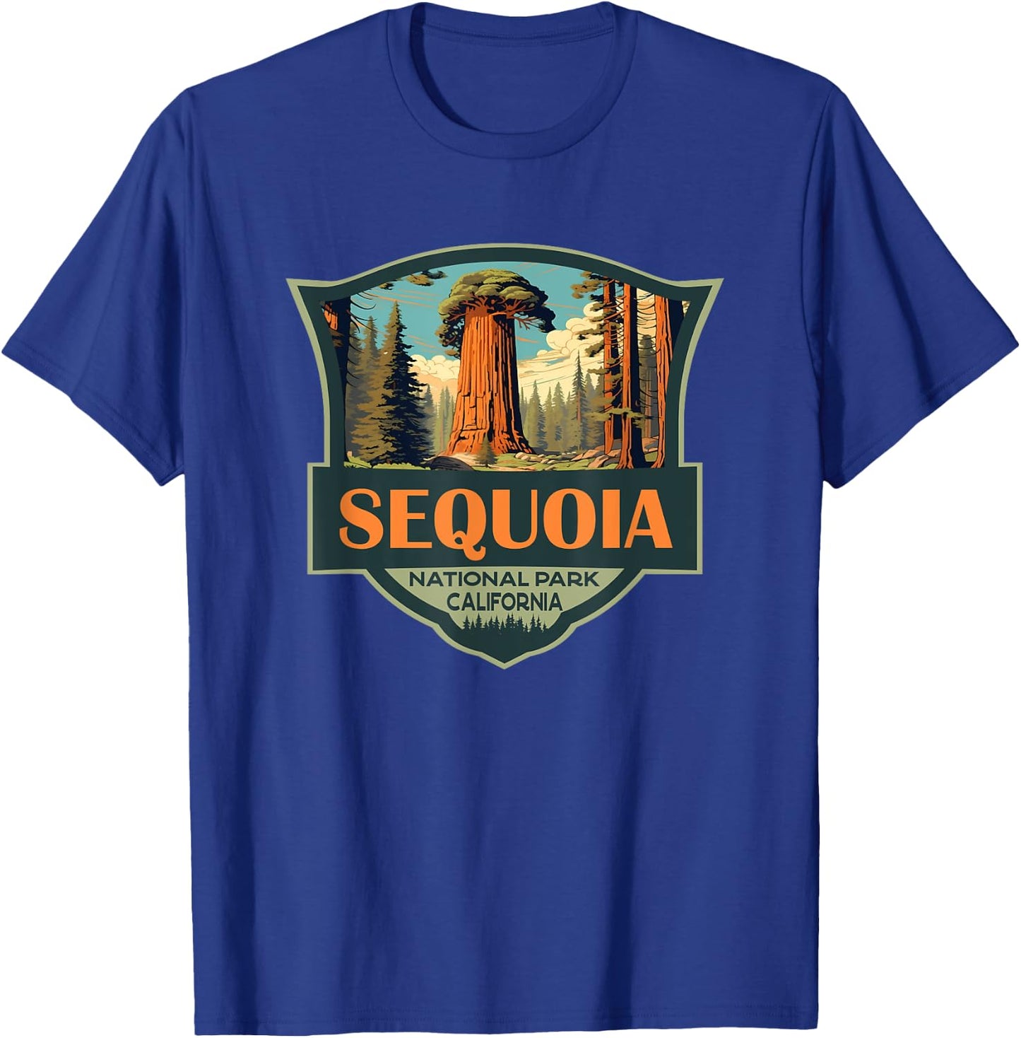 Sequoia National Park Illustration Travel Retro Badge T-Shirt - T-Shirt | Royal