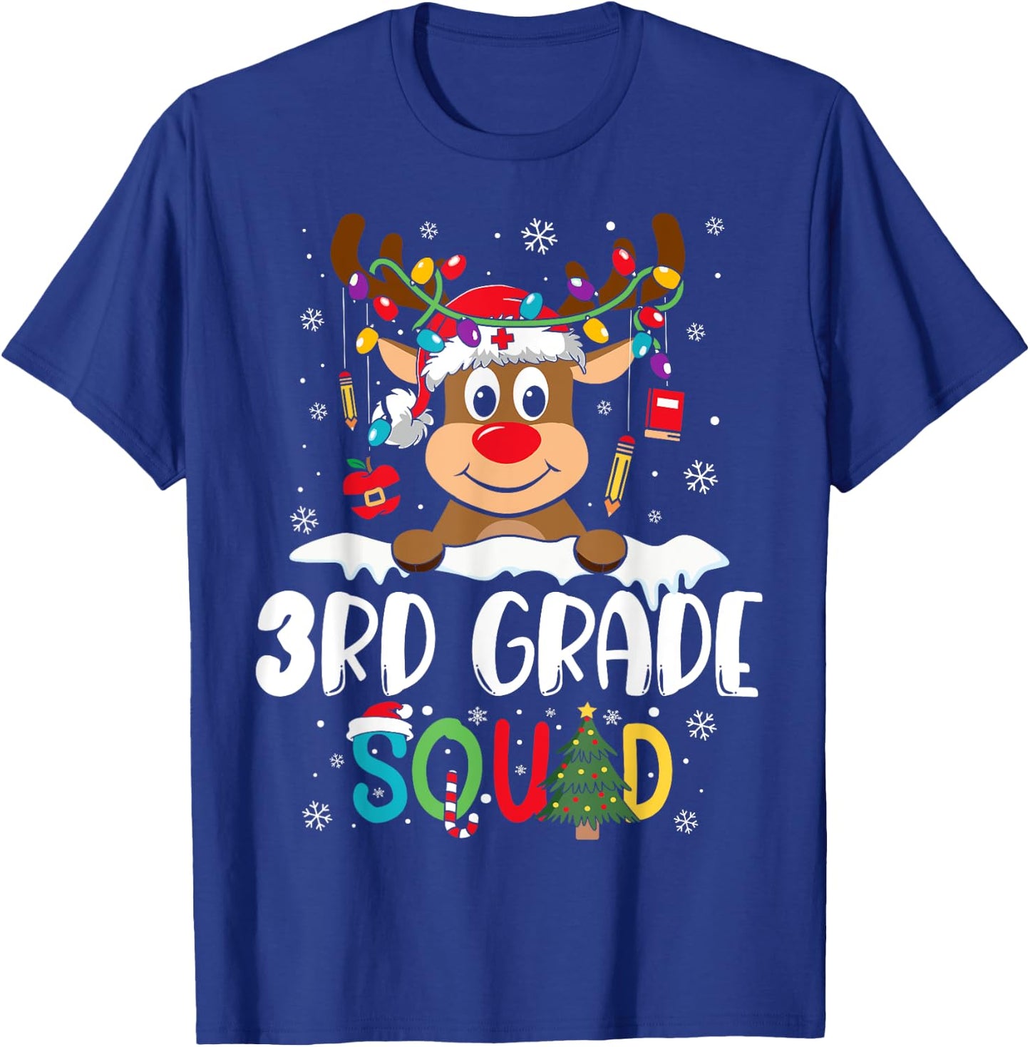 3rd Grade Teacher Squad Funny Reindeer Teacher Christmas T-Shirt - T-Shirt | Royal