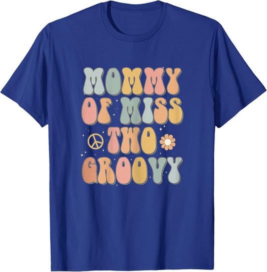 Mommy Mom Two Groovy Second Birthday Retro 2nd Bday Party T-Shirt - T-Shirt | Royal