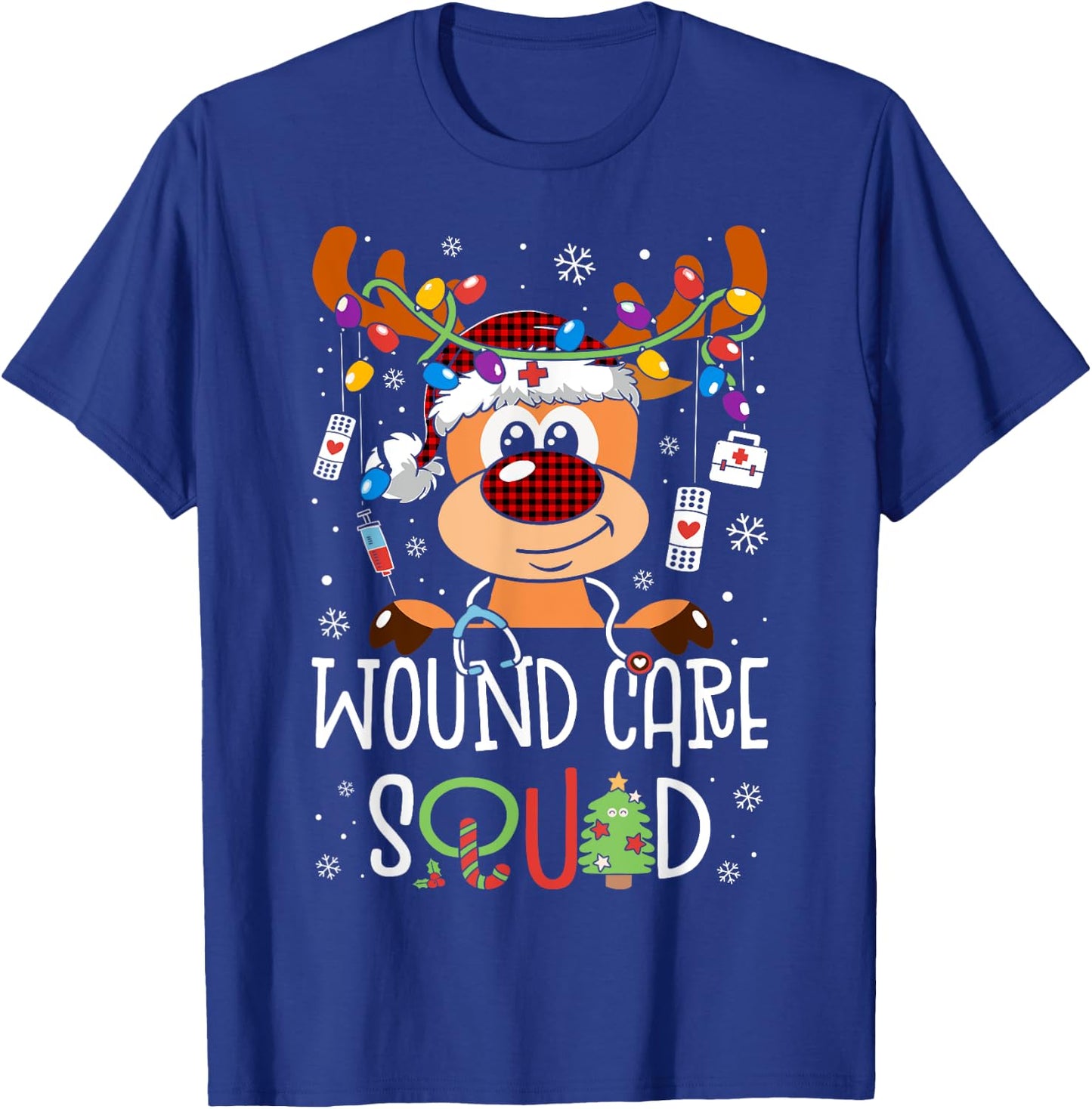 Reindeer Christmas Wound Care Squad Stethoscope Nurse T-Shirt - T-Shirt | Royal