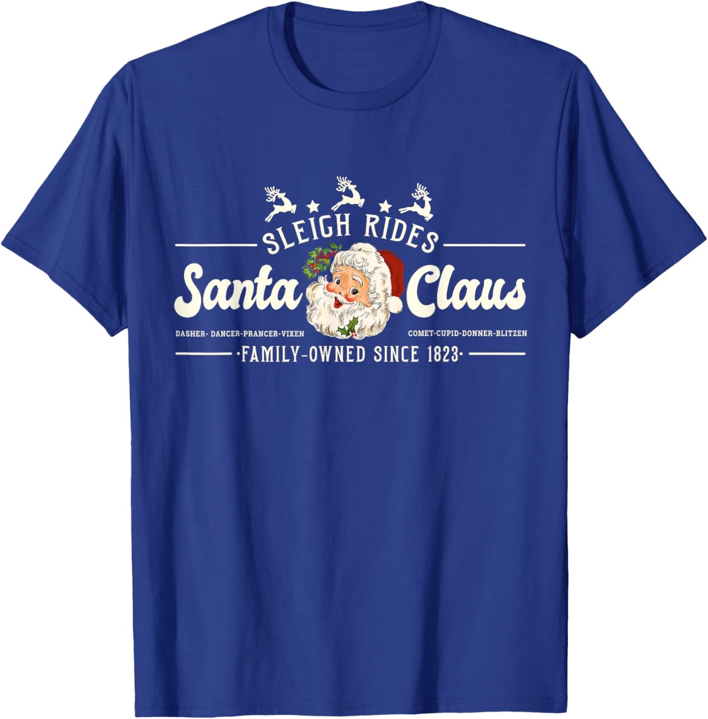 Vintage Santa Christmas Sleigh Rides Reindeer Retro T-Shirt - T-Shirt | Royal