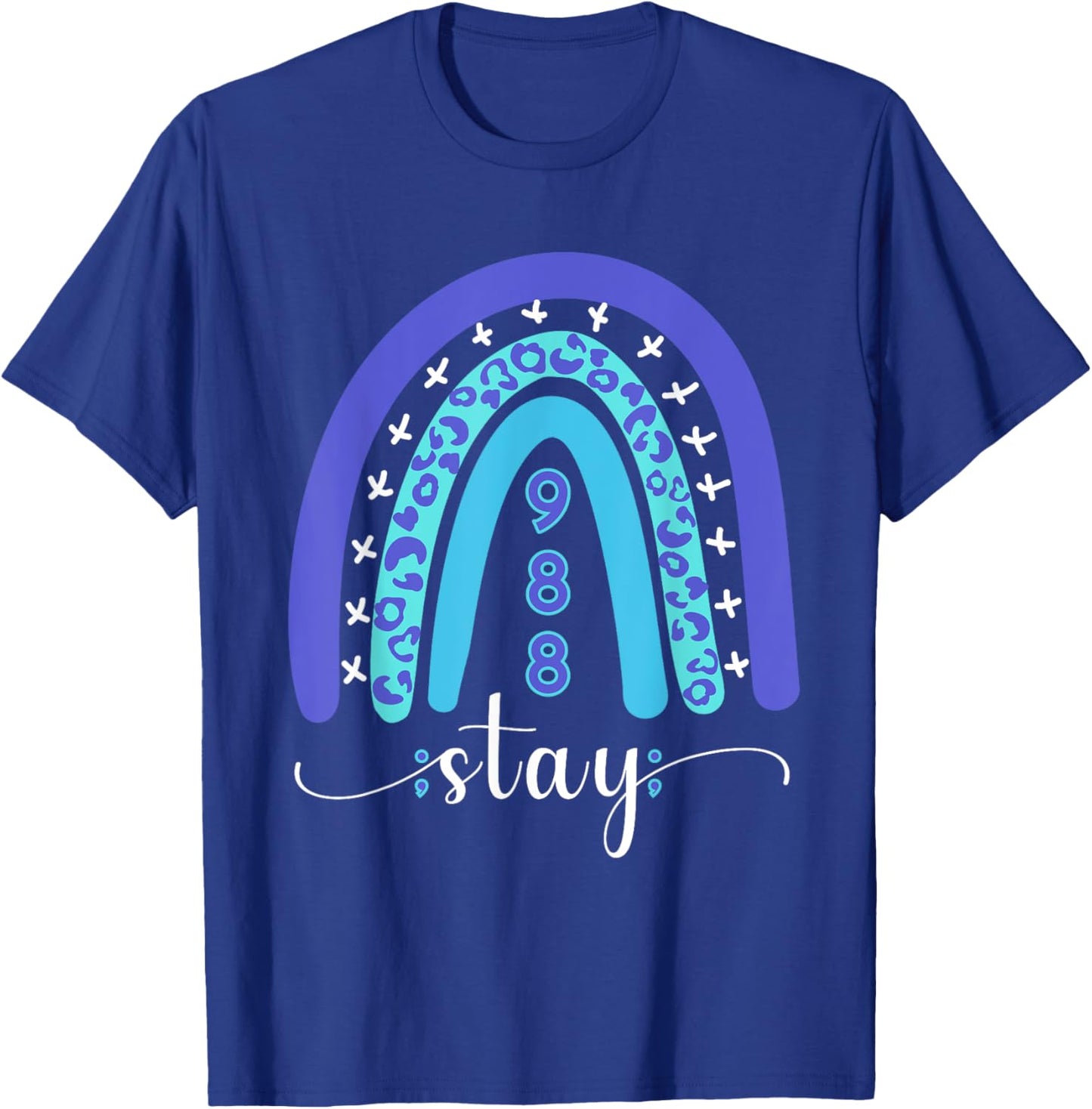988 Suicide Prevention Mental Health Stay Semicolon Rainbow T-Shirt - T-Shirt | Royal