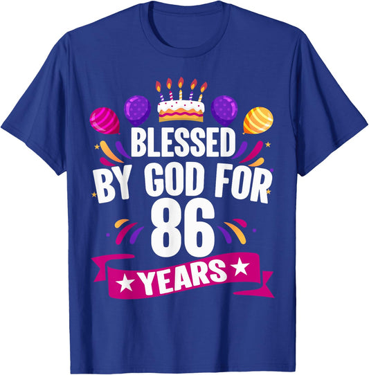 86th Blessed By God 86 Years Old Birthday Cake With Numbers T-Shirt - T-Shirt | Royal