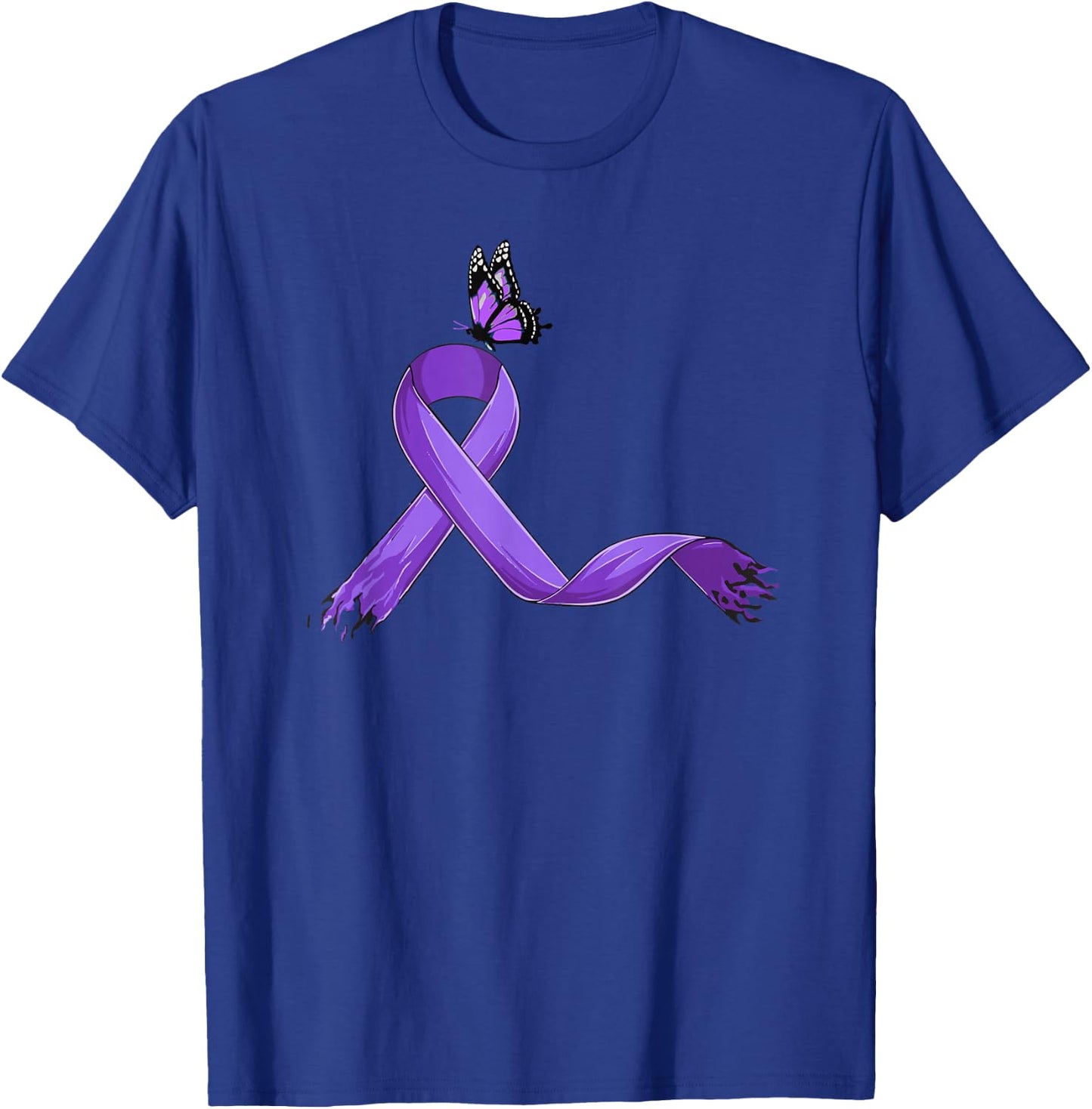 Fibromyalgia Gifts & Accessories Cute Modern Ribbon Black Short Sleeve - Small - Fibromyalgia Awareness T-Shirt - T-Shirt | Royal