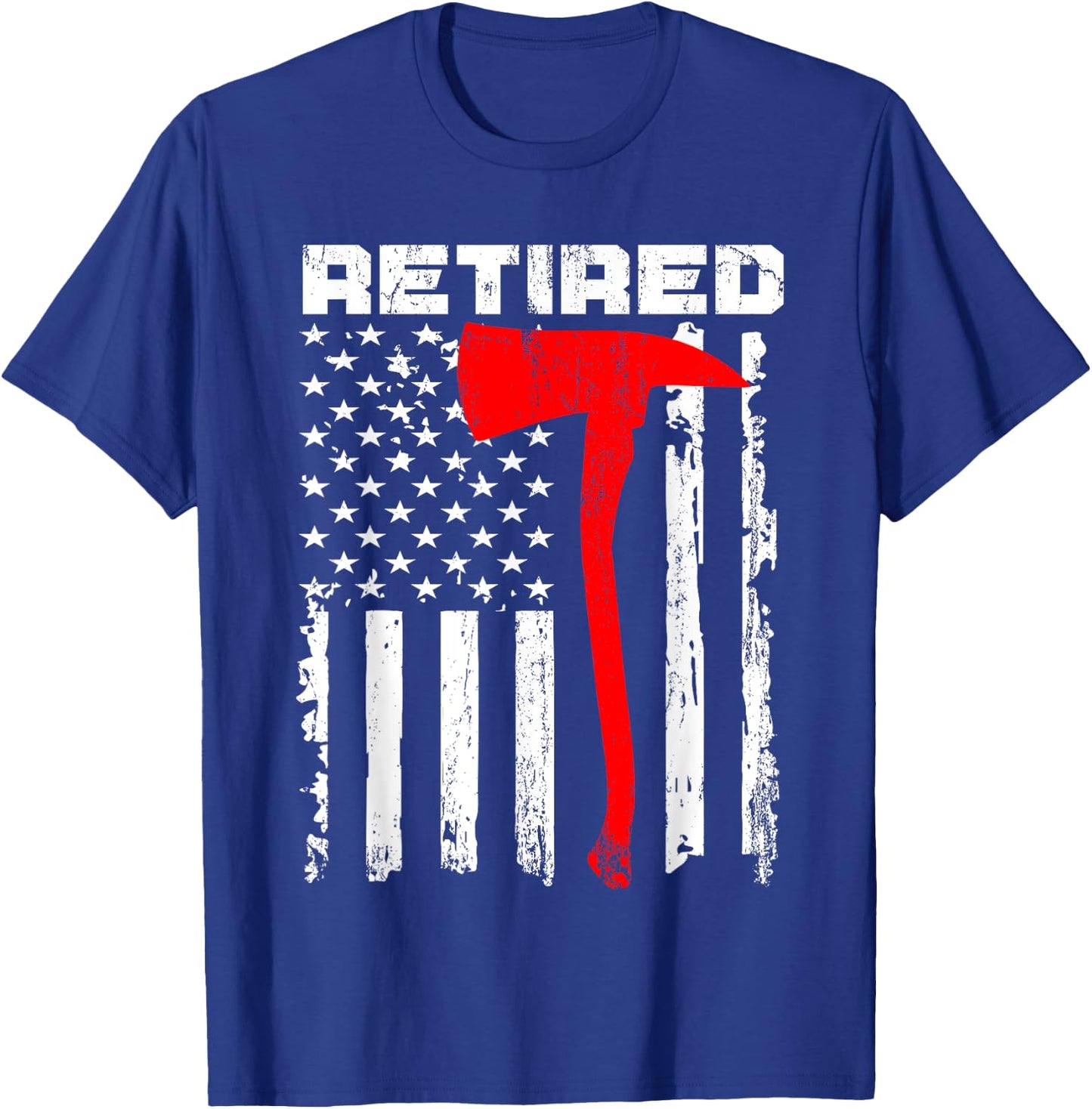 Funny Retired Firefighter USA Flag Fireman Retirement Outfit T-Shirt - T-Shirt | Royal