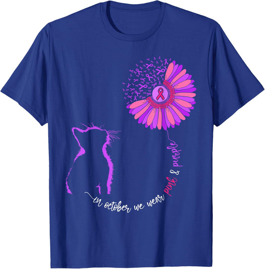 Cat Domestic Violence And Breast Cancer Awareness Month T-Shirt - T-Shirt | Royal
