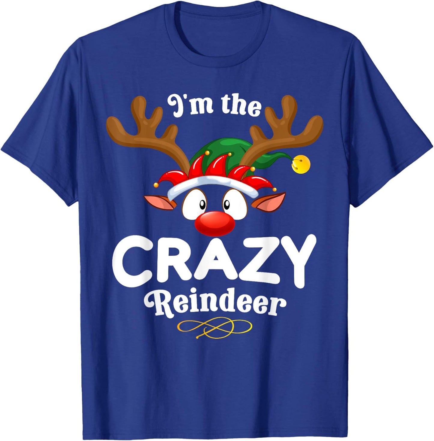 Christmas PJS Crazy XMas Reindeer Matching T-Shirt - T-Shirt | Royal