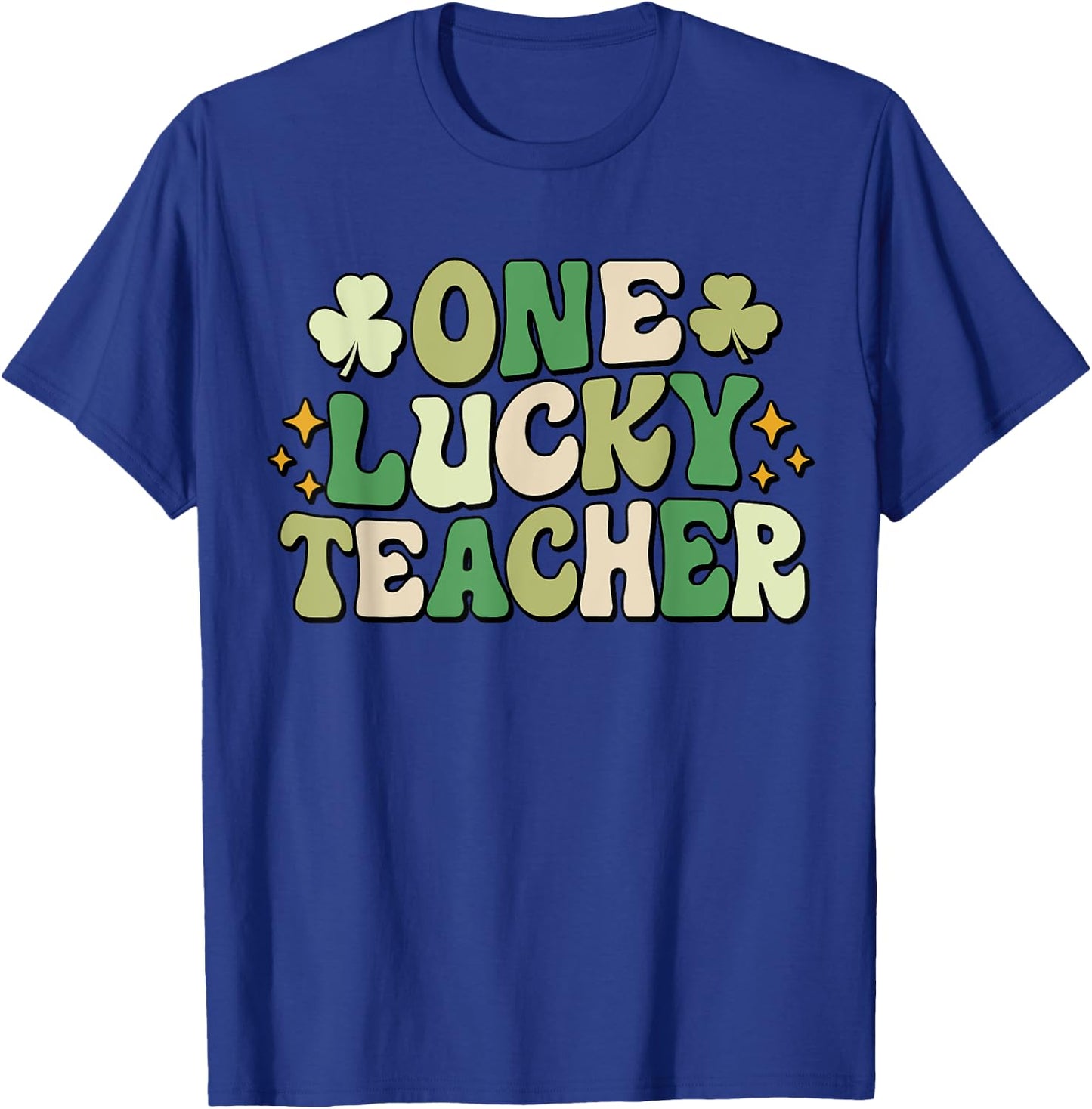 One Lucky Teacher Groovy Retro Teacher St Patrick's Day Men Women Girls Kids T-Shirt - T-Shirt | Royal