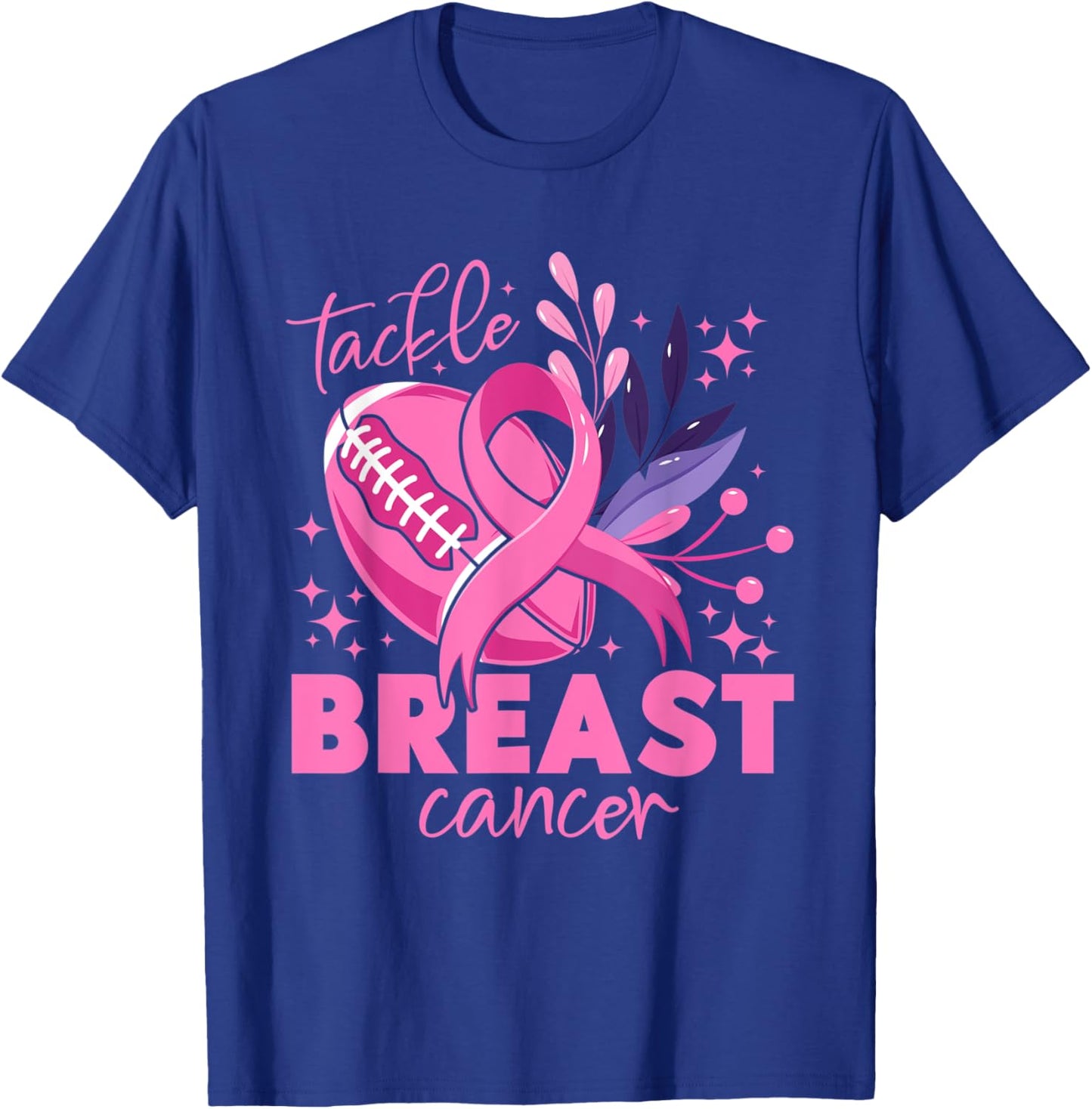 Tackle Football Pink Ribbon Breast Cancer Awareness For Boys T-Shirt - T-Shirt | Royal