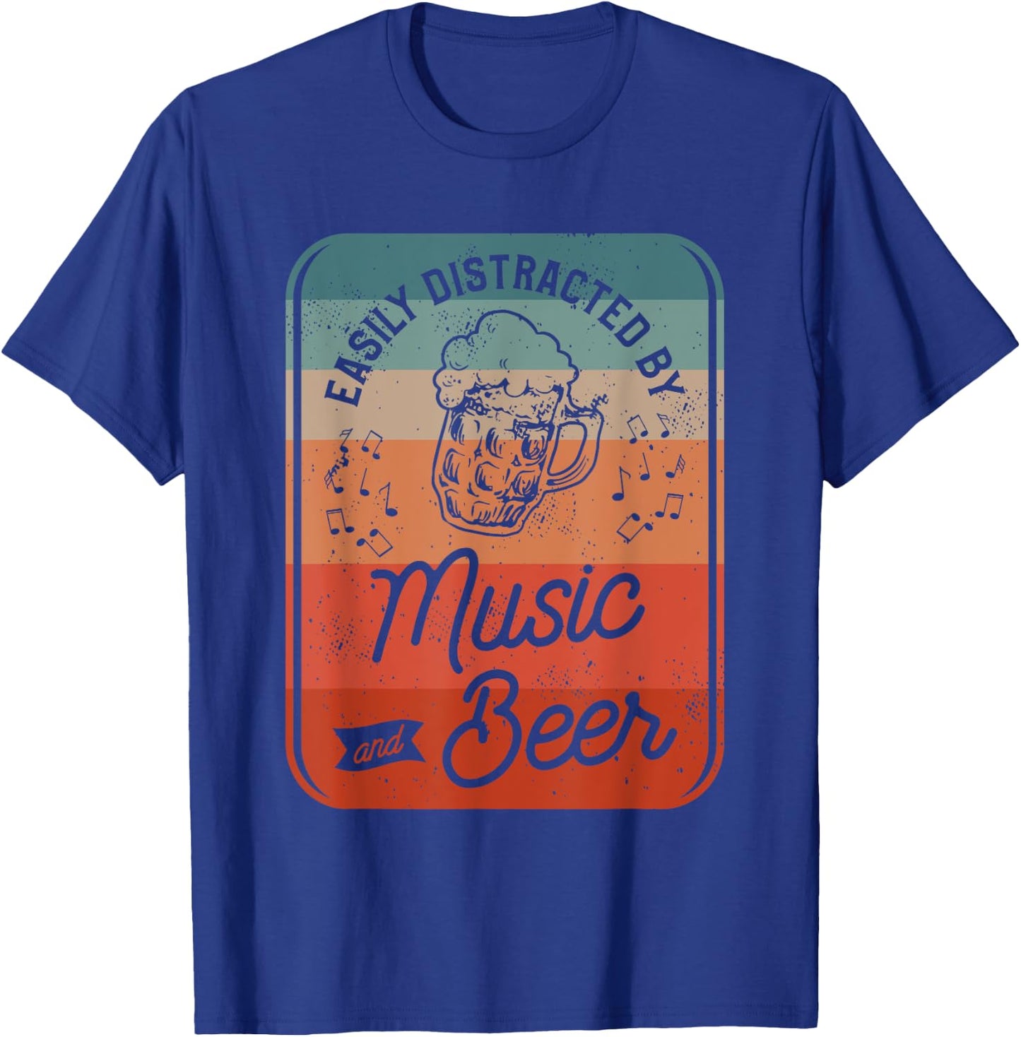 Easily Distracted By Music And Beer T-Shirt - T-Shirt | Royal