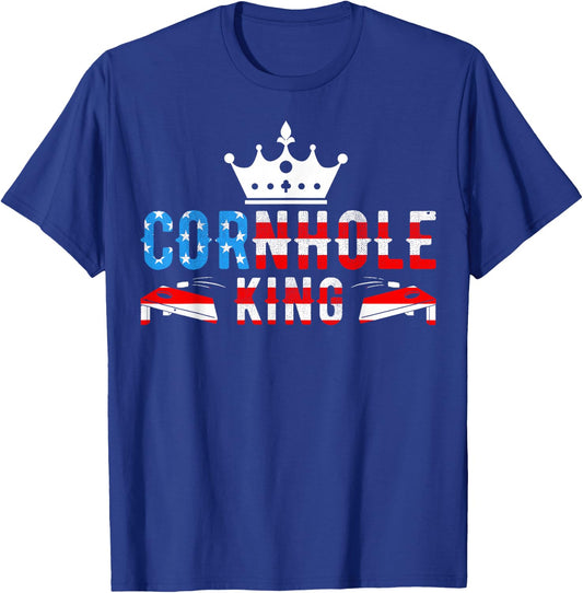 Cornhole - American Flag July 4th Patriotic Cornhole King T-Shirt - T-Shirt | Royal