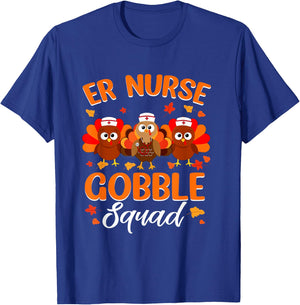 ER Nurse Turkey Gobble Squad Women ER Nurse Thanksgiving T-Shirt - T-Shirt | Royal