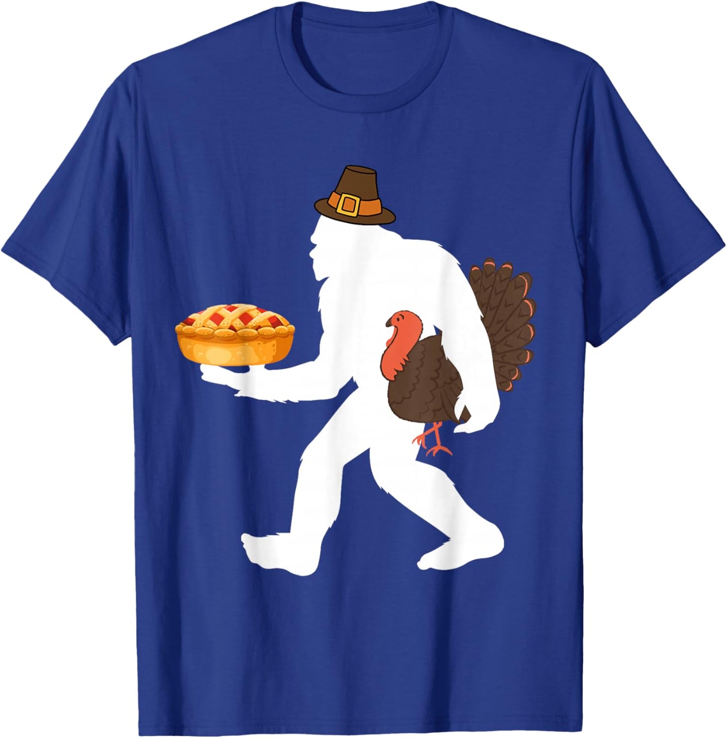 funny bigfoot sasquatch pilgrim pie turkey Thanksgiving T-Shirt - T-Shirt | Royal