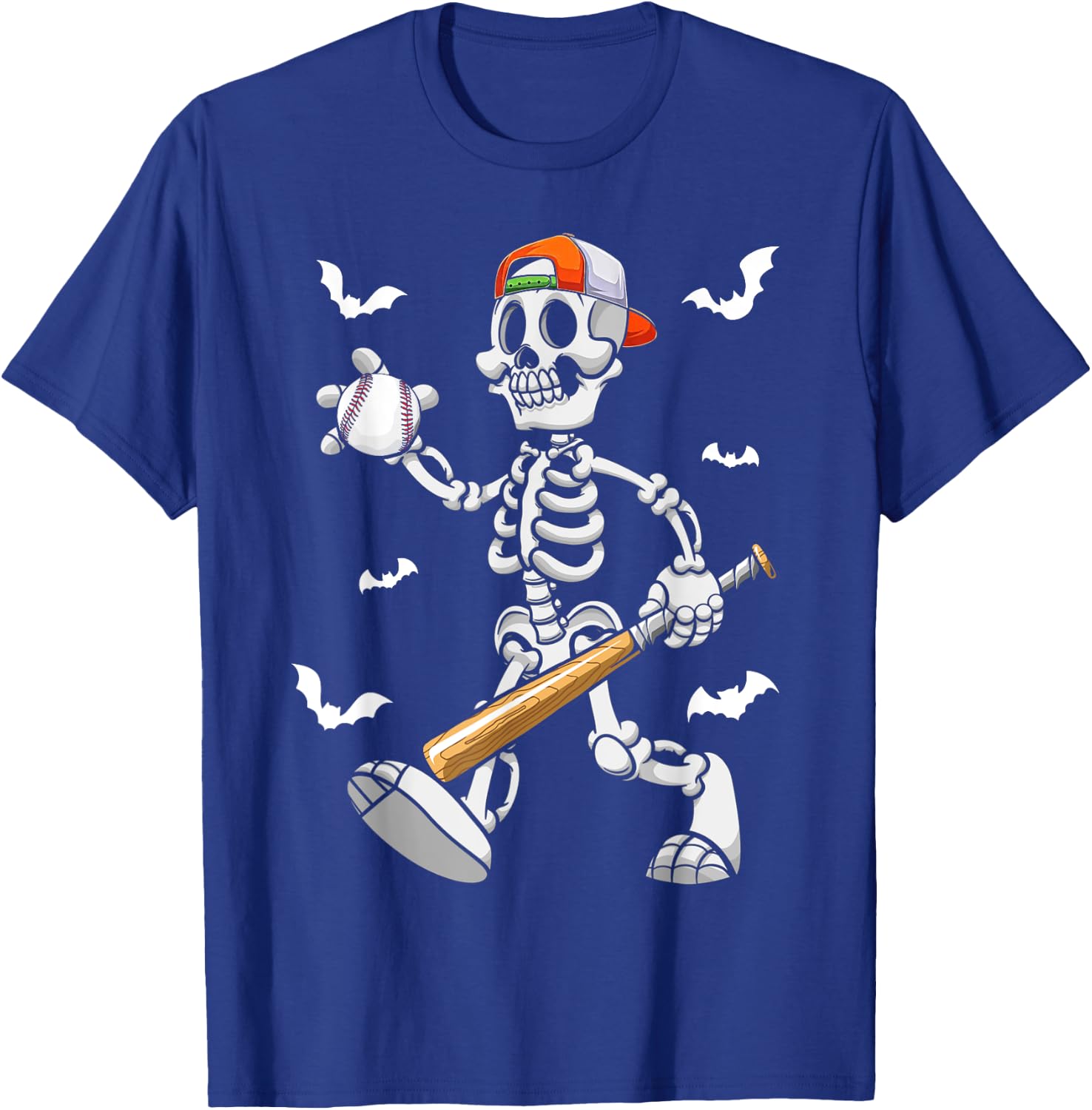 Cool Skeleton Baseball Lover Halloween Baseball Player T-Shirt - T-Shirt | Royal