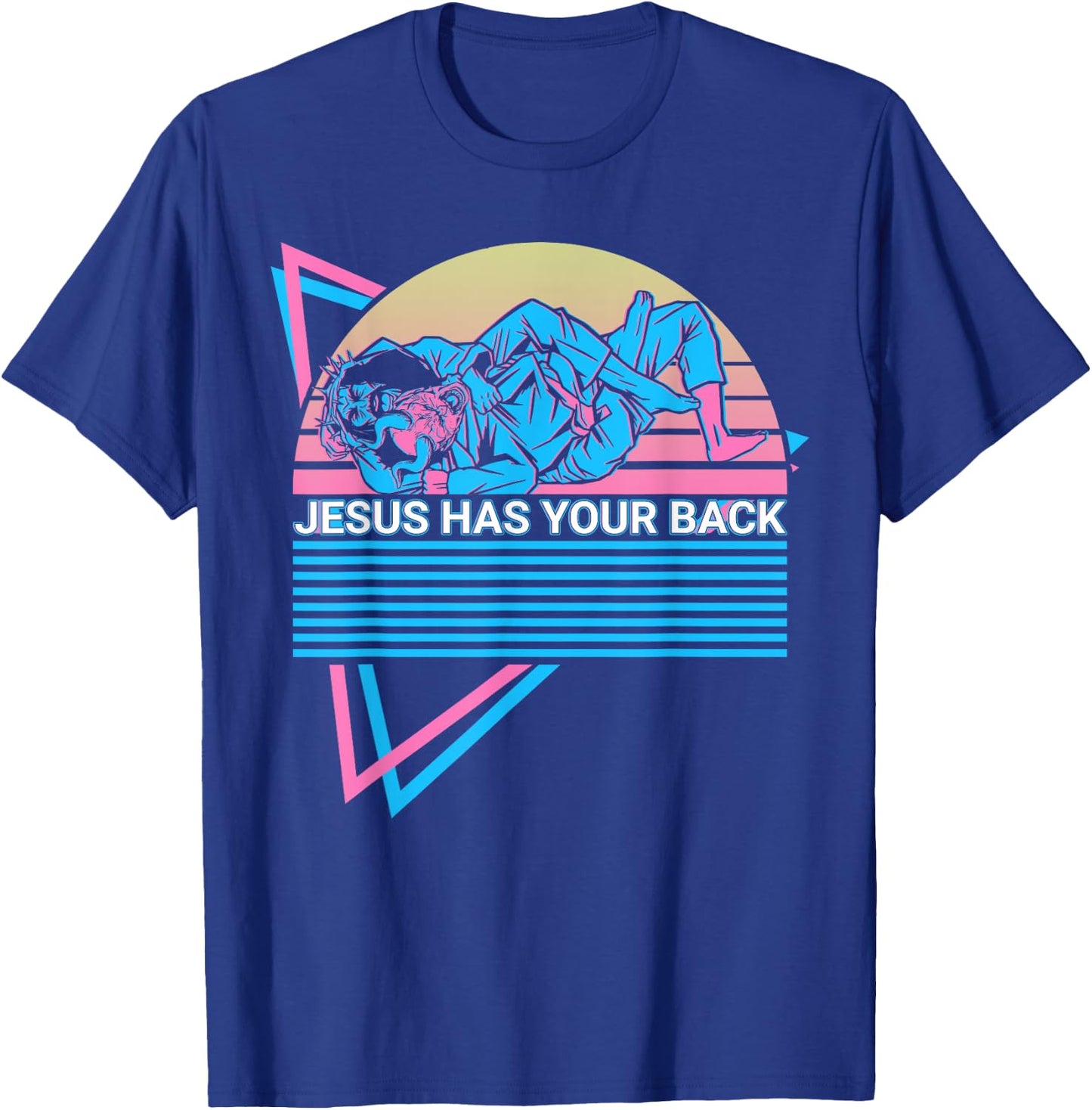 Funny Jiu Jitsu BJJ Retro Jesus Has Your Back T-Shirt - T-Shirt | Royal