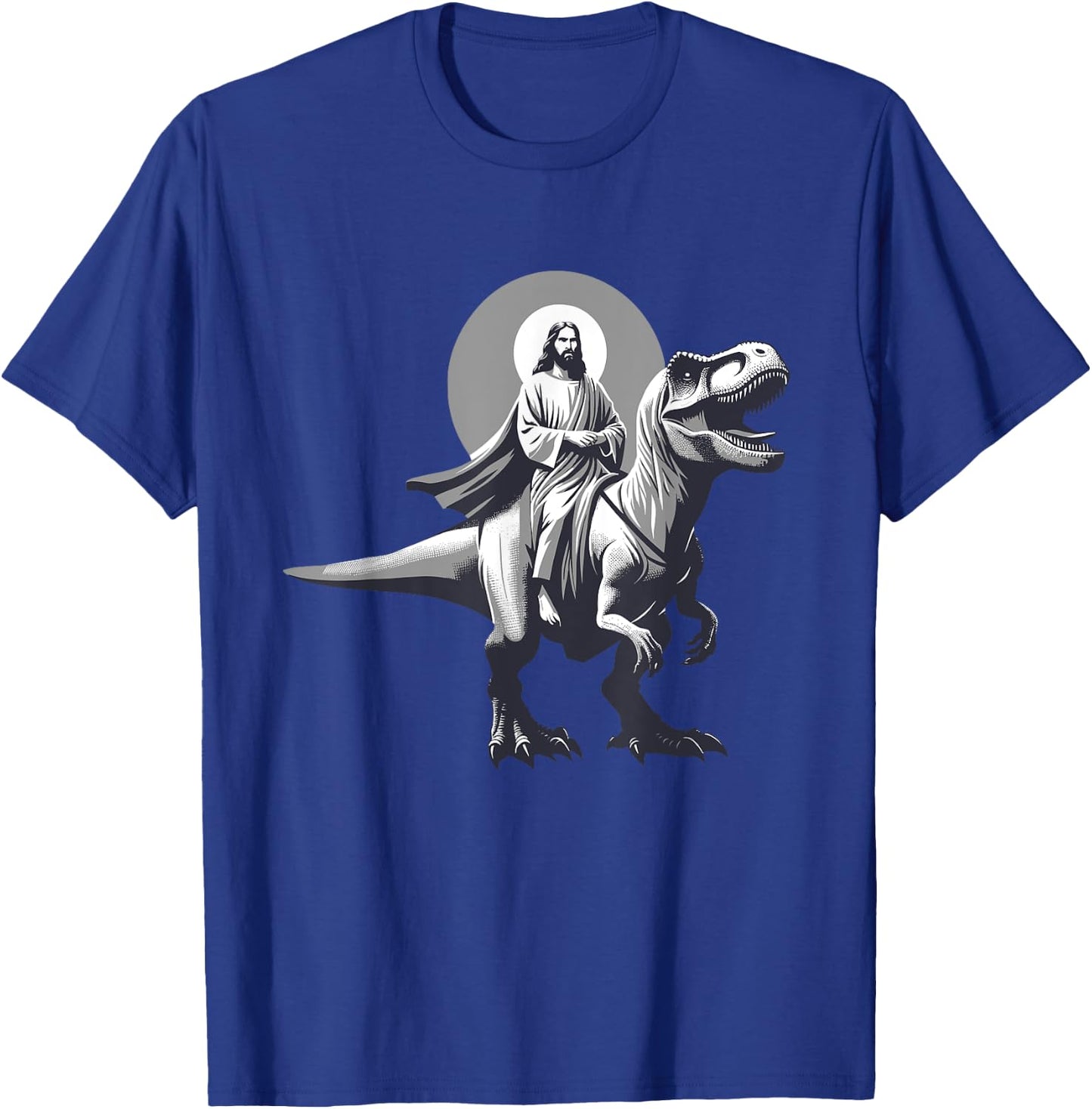 Funny Jesus Riding T-Rex Dinosaur Meme Parody for Believers T-Shirt - T-Shirt | Royal