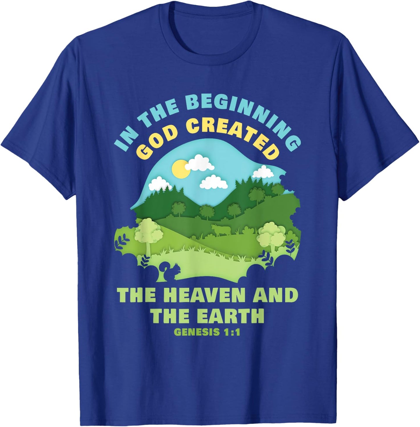 Genesis 1:1 In The Beginning GOD Created – Kids Faith Verse T-Shirt - T-Shirt | Royal