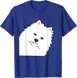 American Eskimo Dog Peeking From Side Cute American Eskimo T-Shirt - T-Shirt | Royal
