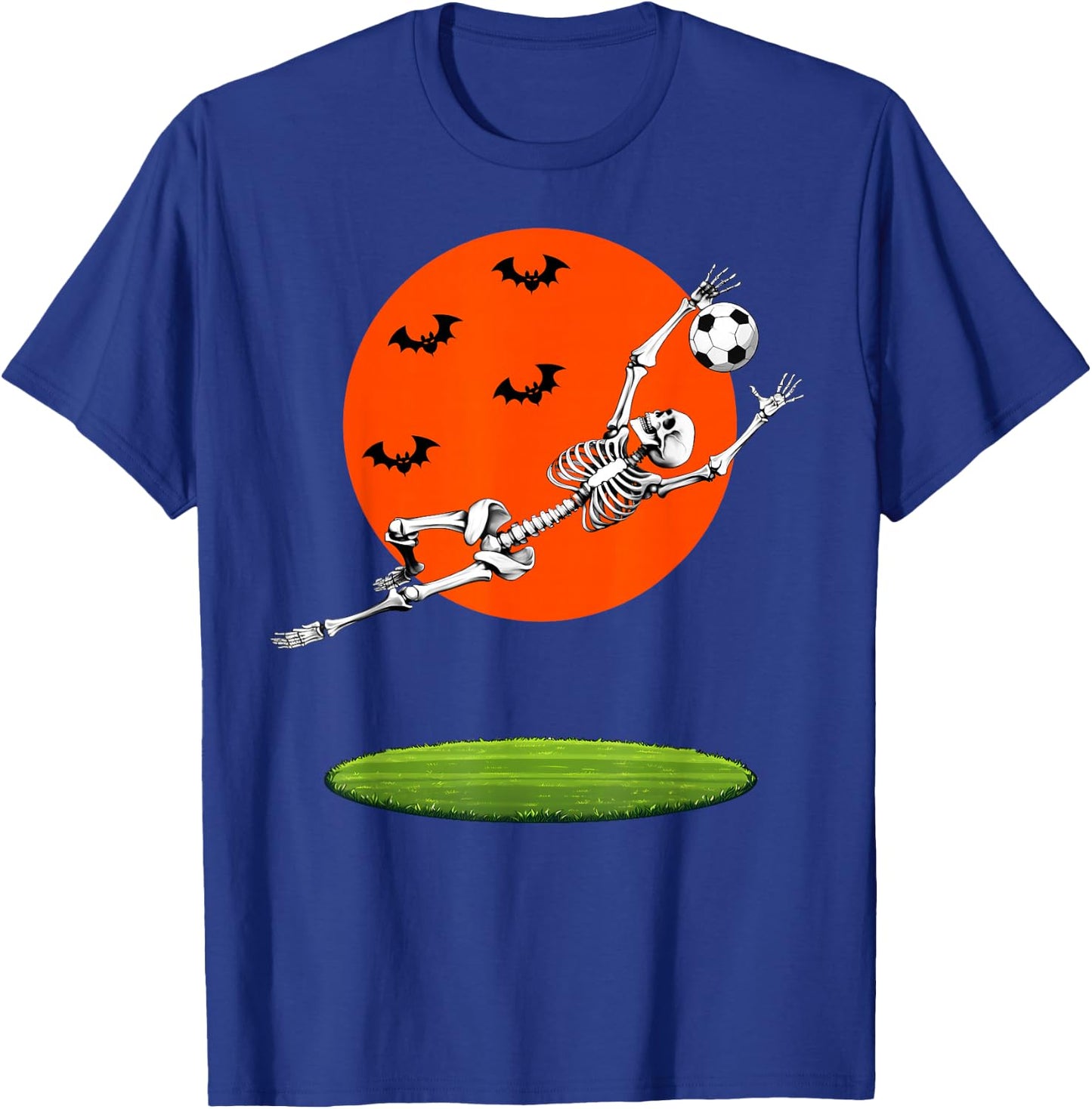 Soccer Skeleton Soccer Player Goalie Halloween Sports Moon T-Shirt - T-Shirt | Royal