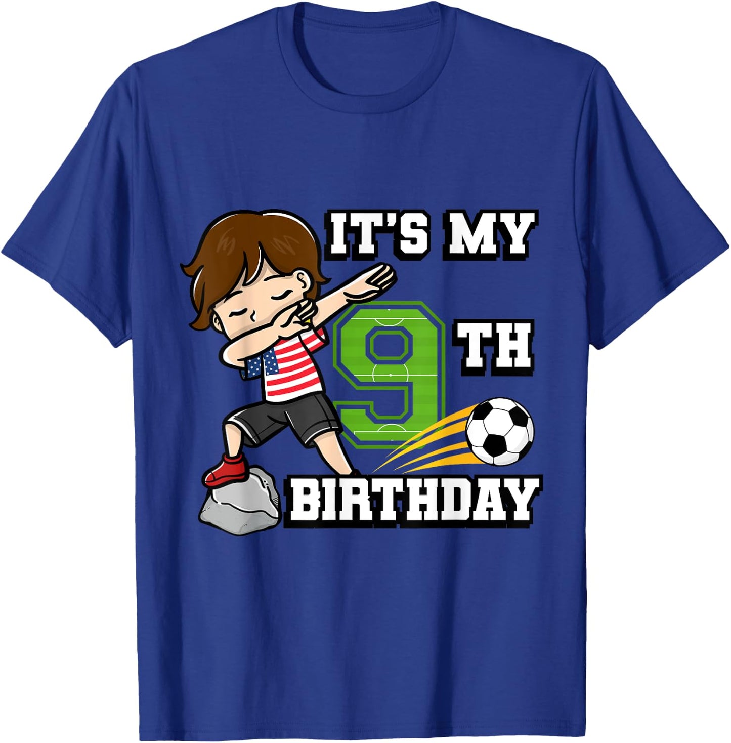 Soccer Boy It's My 9th Birthday American Flag T-Shirt - T-Shirt | Royal
