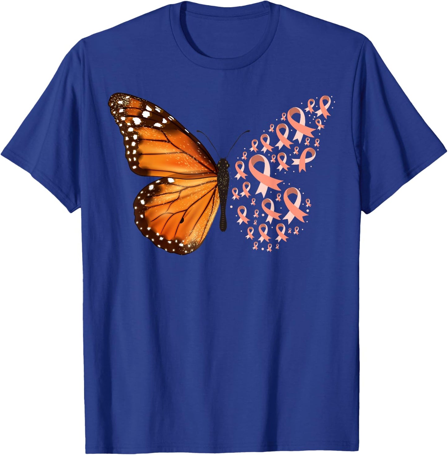Endometrial Cancer Awareness Butterfly Peach Ribbon Month T-Shirt - T-Shirt | Royal