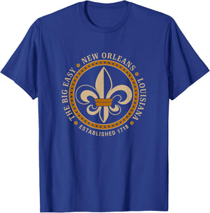 Big Easy New Orleans Louisiana Fleur De Lis Established 1718 T-Shirt - T-Shirt | Royal